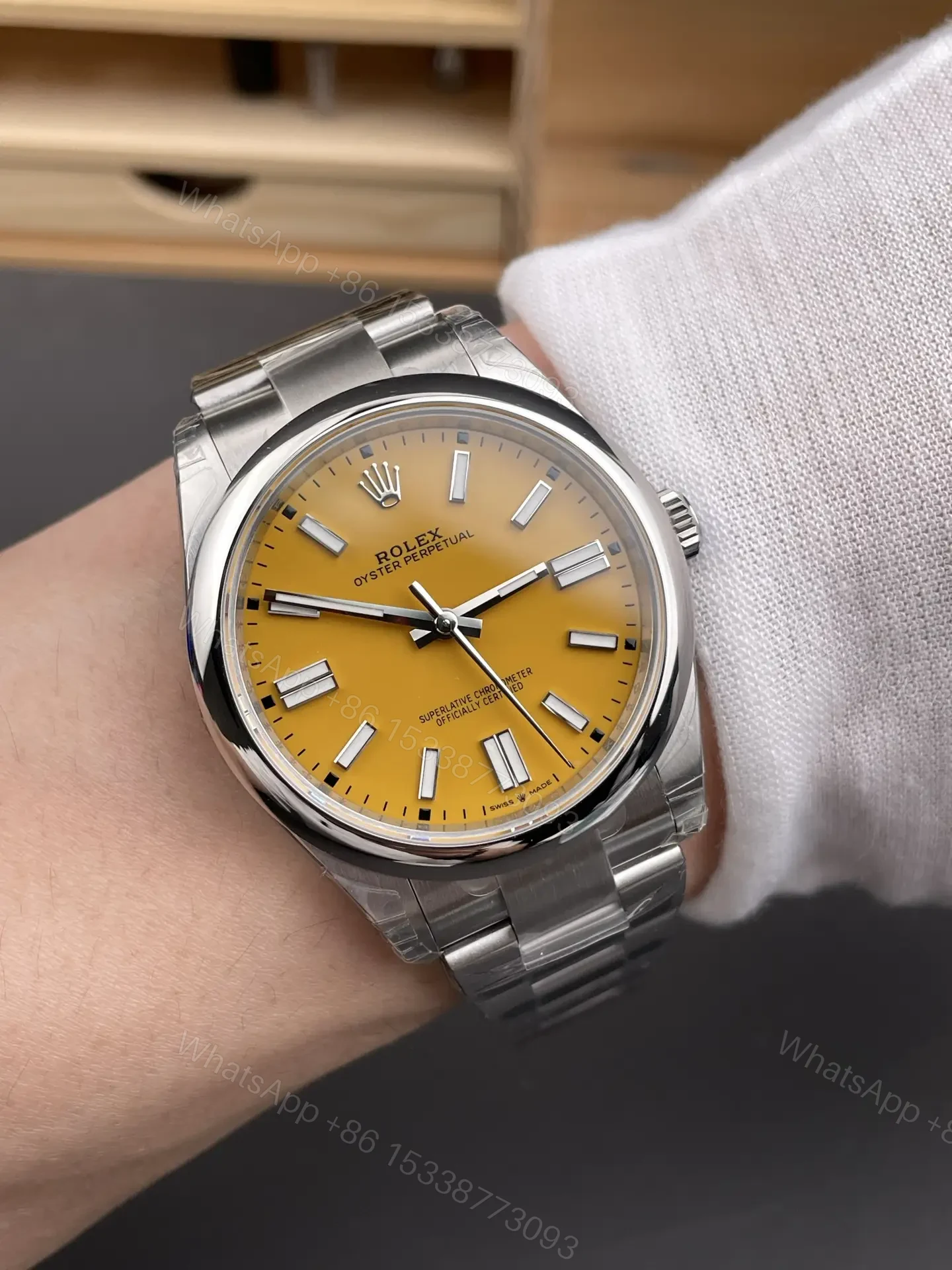 View 9 of Rolex Oyster Perpetual 41 Yellow Dial Watch 124300-0004