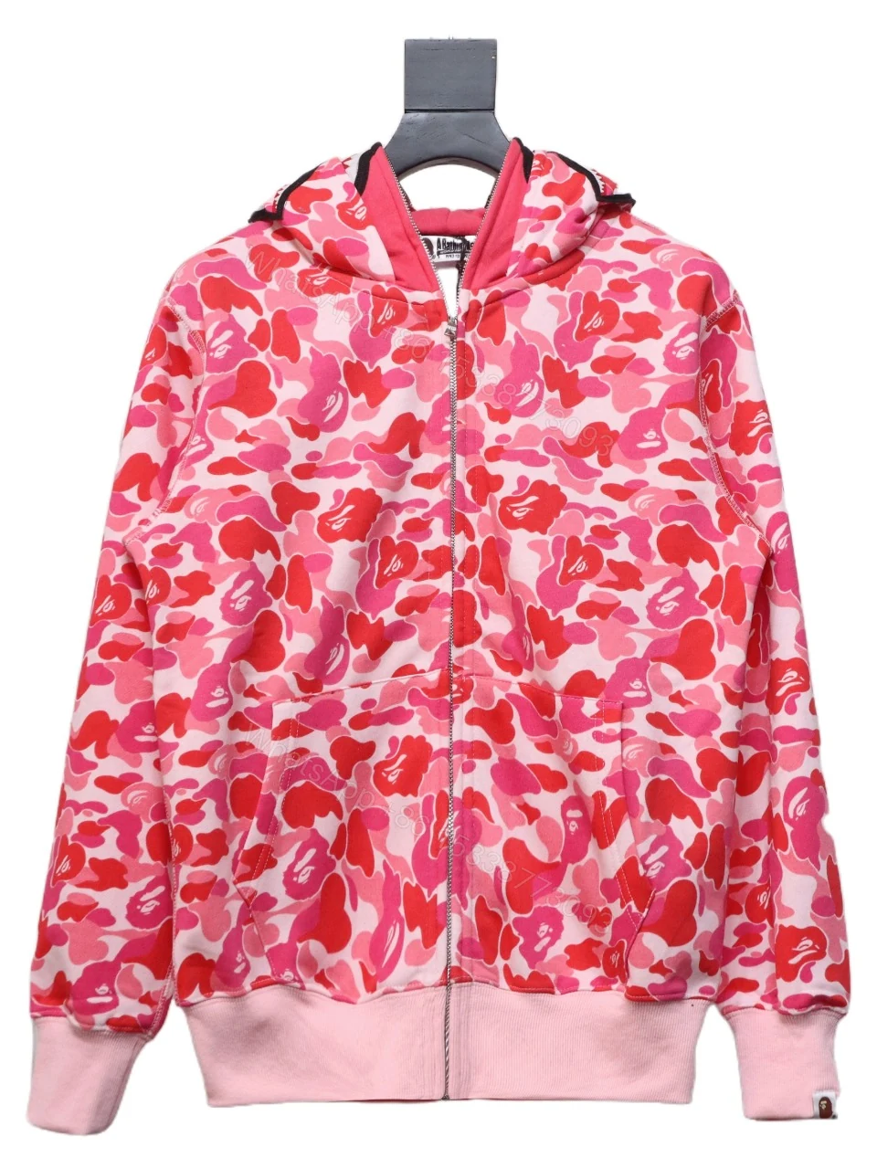 View 6 of BAPE Shark's Head Tiger Zipper Camo Double Hoodie Pink