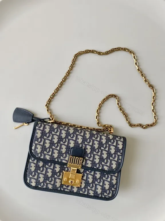 View 8 of Black Jacquard Mini Satchel: Dior-Inspired with Gold DIOR Lock