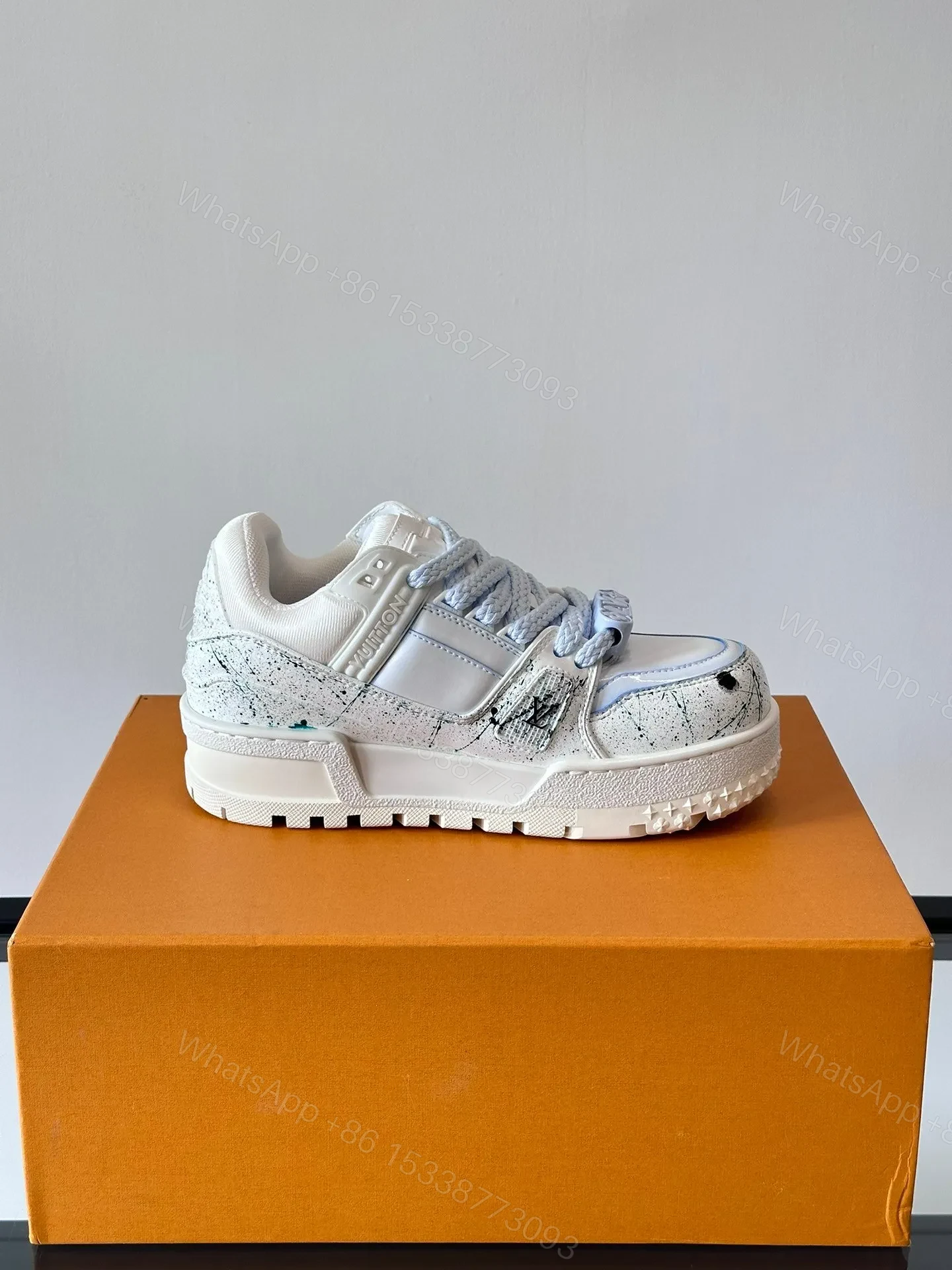View 6 of LV Men White Leather Painted Sneakers