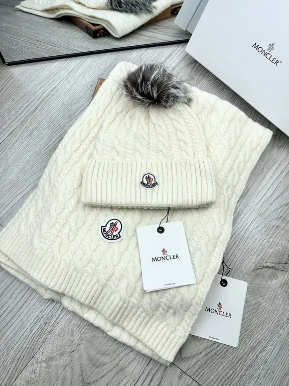 View 7 of Cozy Cable Knit Scarf & Beanie Set â€” Premium Moncler Luxury Knit