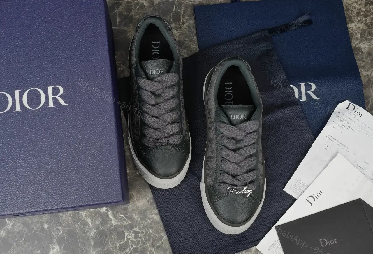 View 2 of Monogram Texture Leather Low-Top Sneakers for All-Day Comfort