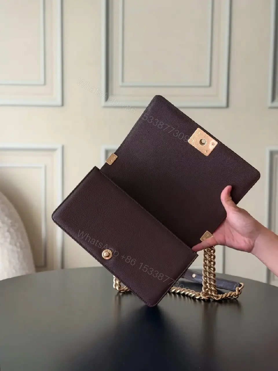 View 8 of Quilted Leather Shoulder Bag with Chain-Detail Elegance
