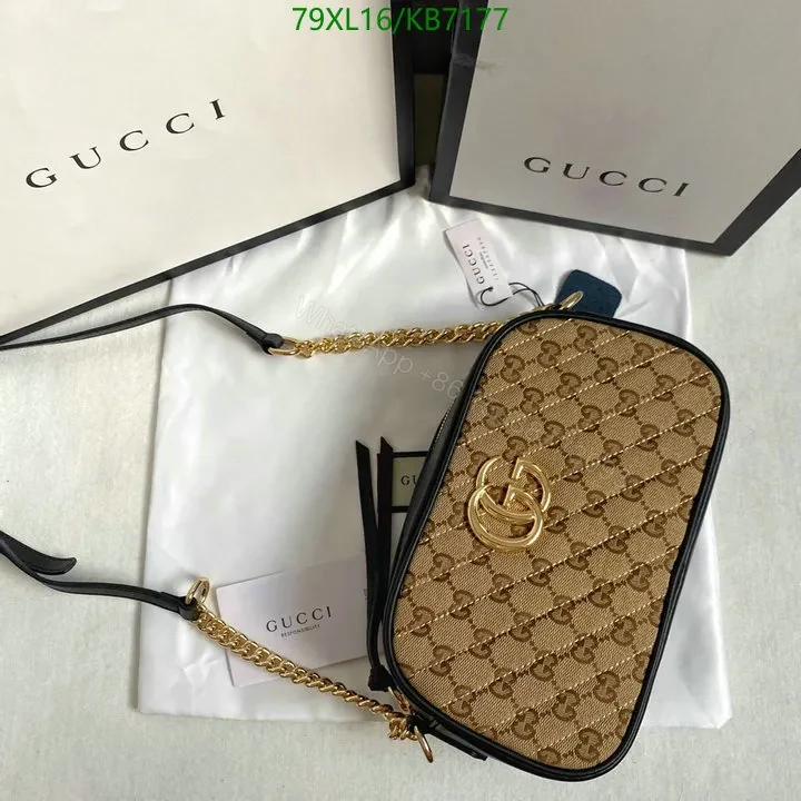View 3 of Gucci Replica GG Marmont Small Beige Canvas Shoulder Bag with Leather Trim CXV319