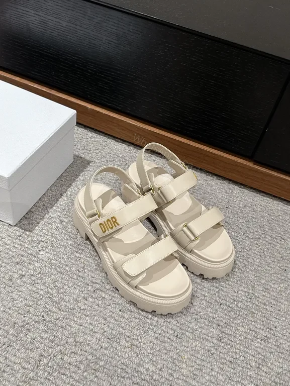 View 6 of Bold Dior-Inspired Leather Sandals with Gold Branding