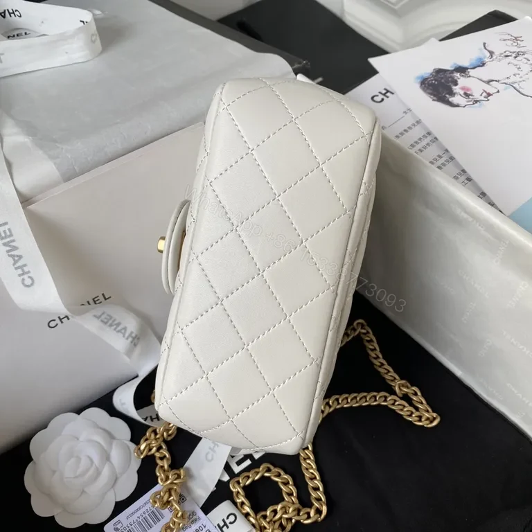 View 6 of White Quilted Flap Bag with Gold Chain â€“ Luxe Everyday Accessory
