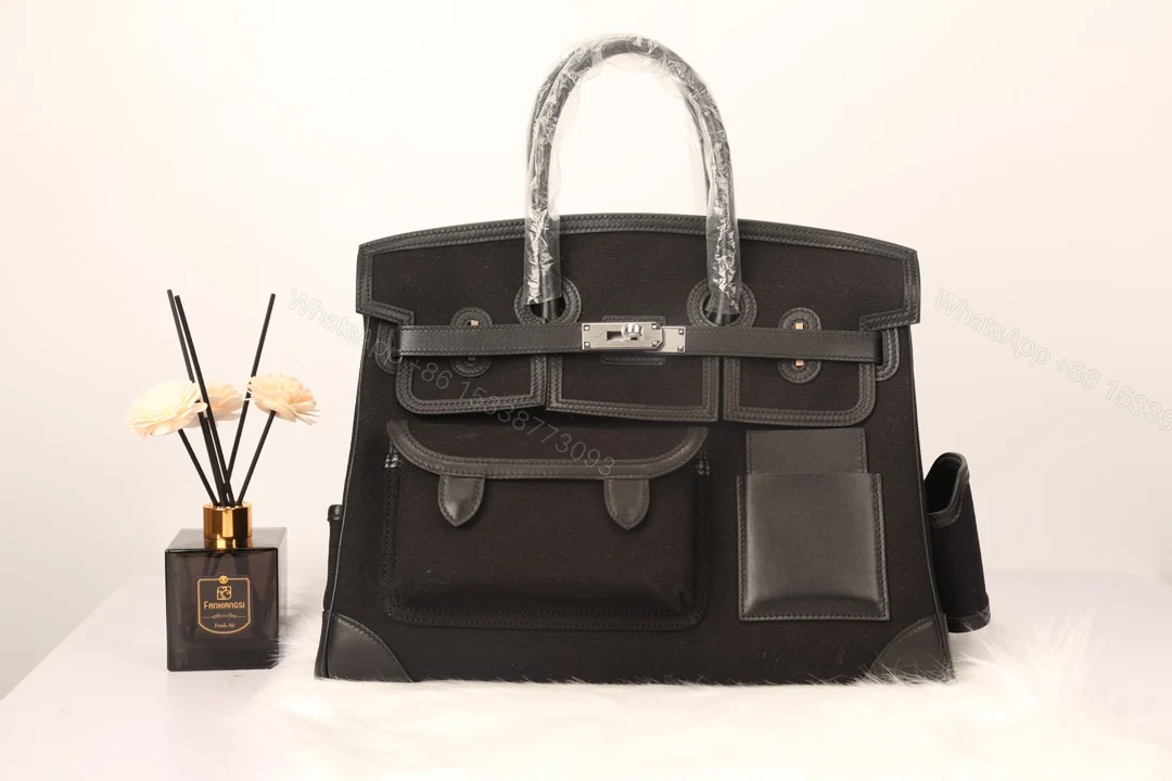 Hermes 原單 女款 Birkin 帆布拼皮口袋手提包 戶外機能風 — view 1