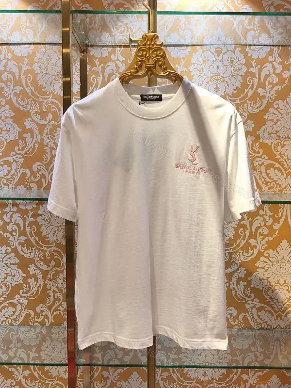 Minimalist White Cotton Tee with Subtle Saint Laurent Detail — view 1