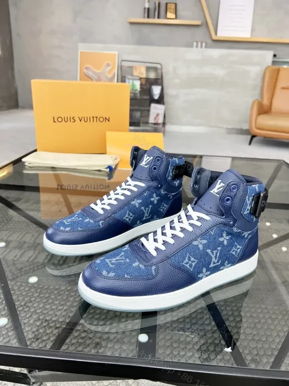 Blue Denim High-Top Sneakers with Imitation LV Logo — view 1