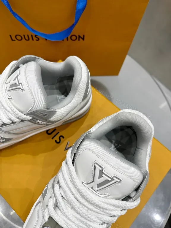 View 5 of White LV-Inspired Luxury High-Top Sneaker with Texture and Comfort