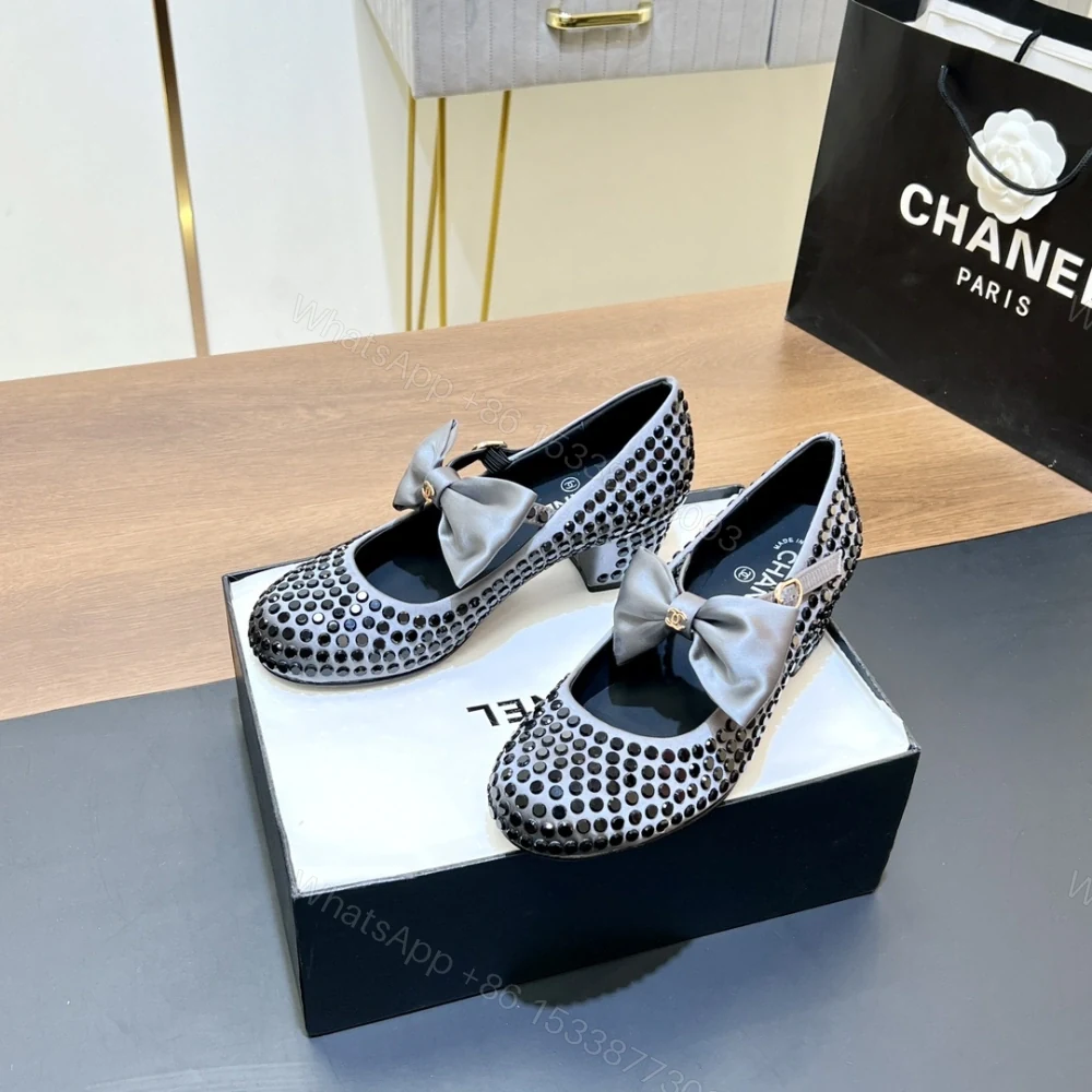 View 2 of 高仿Chanel*G45749A緞子水鑽圓頭單鞋深灰4.5CM免檢版