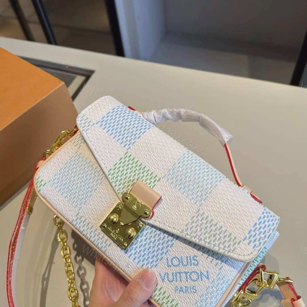 View 5 of Louis Vuitton Pochette Métis East West Damier Light Blue 21Cm N40749