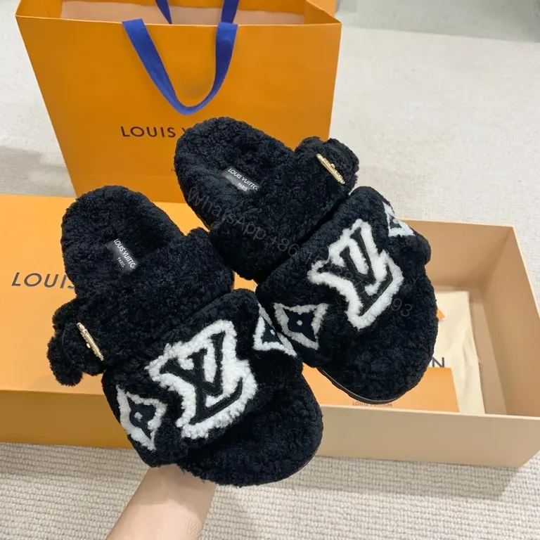 View 2 of Plush LV Slides: Cloud-Soft Comfort with Designer Flair