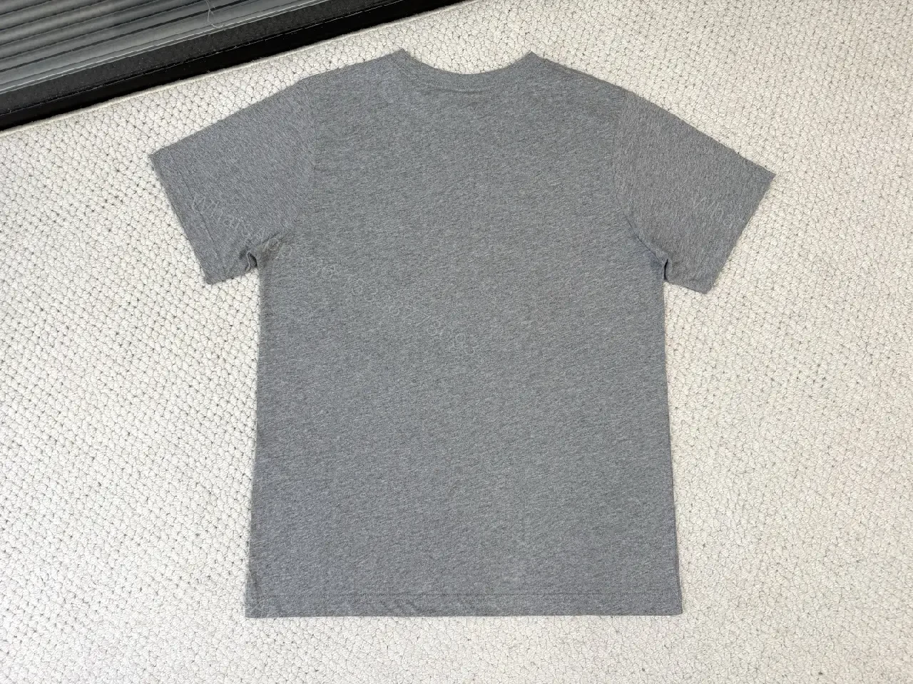 View 8 of Soft Gray Cotton Tee – Subtle Logo, Everyday Luxe, Crew Neck