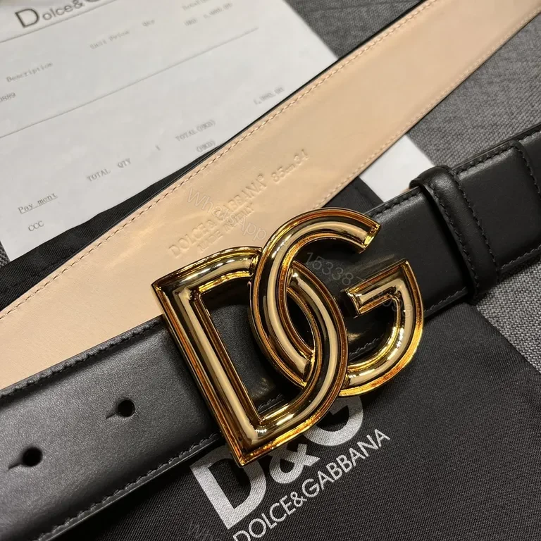 View 8 of Lux Black Leather Belt with DG Gold Buckle