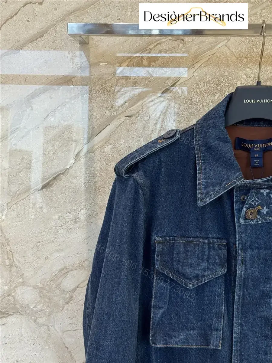 View 3 of Dark Indigo Denim Explorer Jacket: Monogram Detail, Structured Style