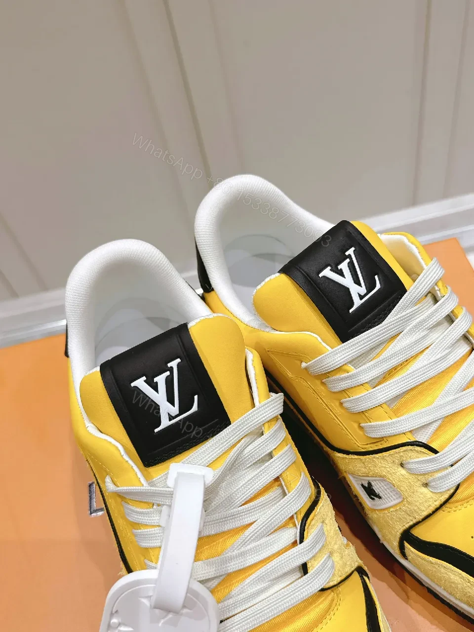 View 2 of Yellow-Accent Premium High-Tops: LV-Inspired Luxury Runner