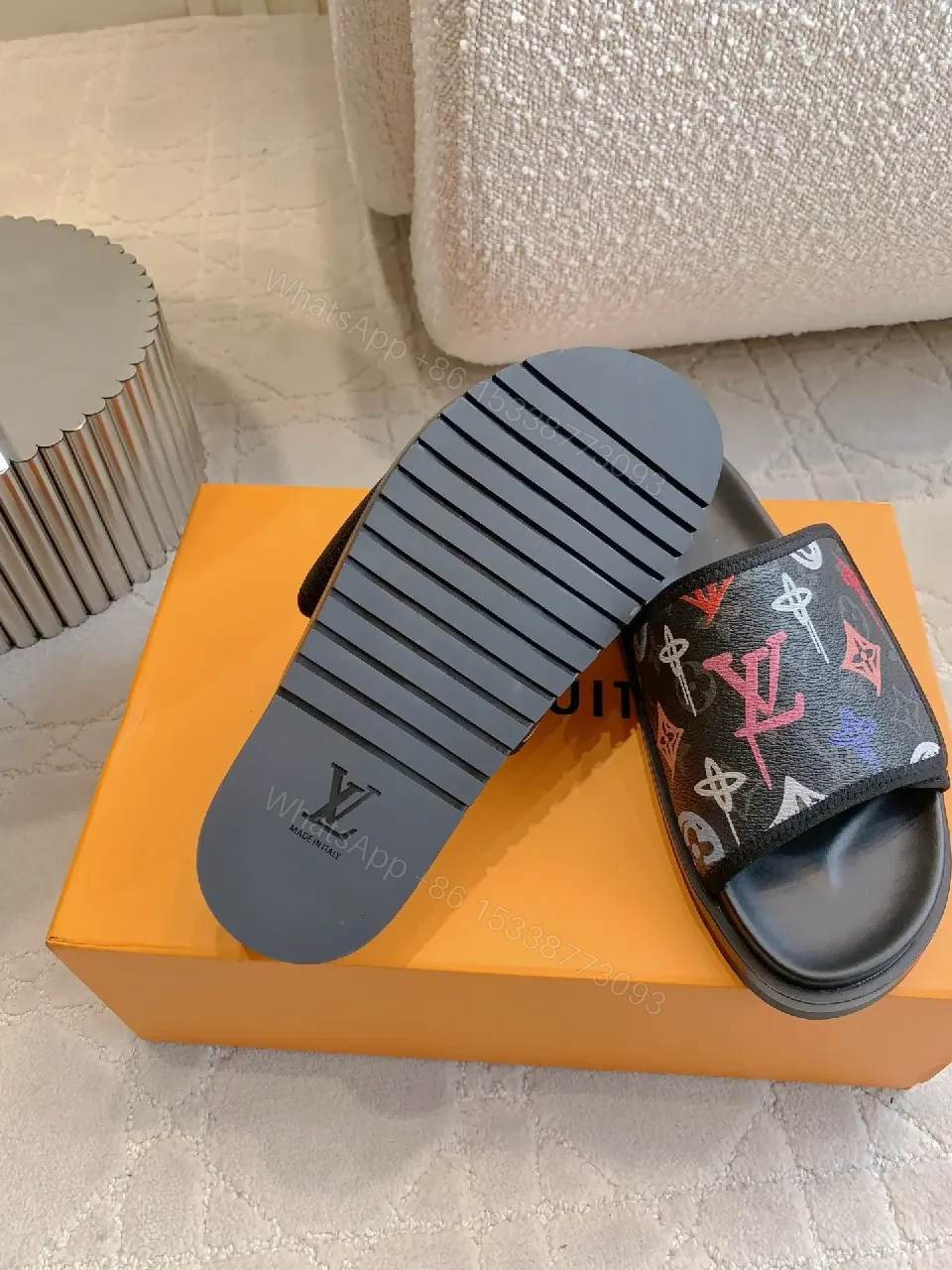 View 7 of Bold Canvas Monogram Slides — Stride-Ready Comfort