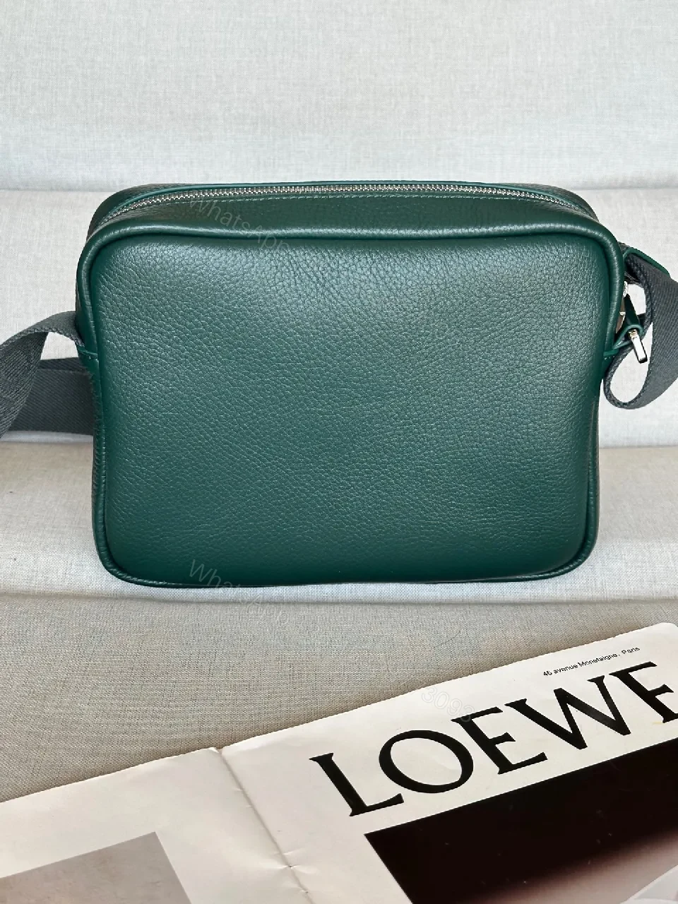 View 5 of Green Pebbled Leather Messenger: Structured, Compact, Crossbody Style