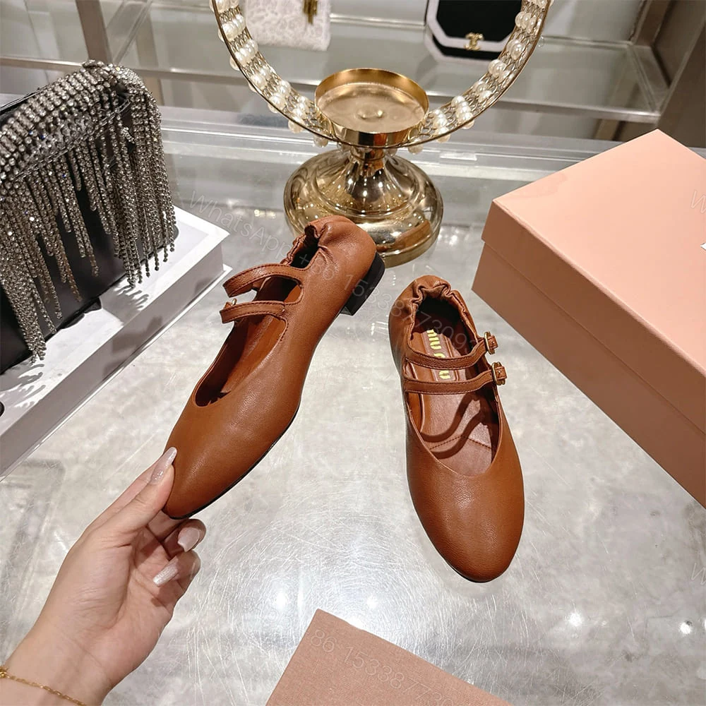 View 5 of MIUMIU Ruched Nappa Leather Ballet Flats 609883