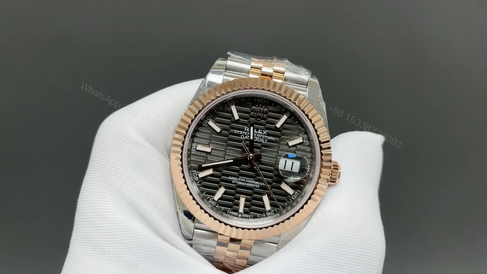 View 3 of Rolex Datejust 36 126231 Slate Dial Everose Fluted Bezel Jubilee Bracelet Watch 126231-0013