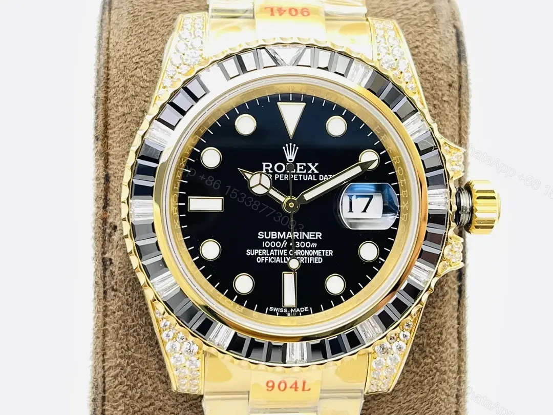 View 3 of Rolex Submariner Yellow Gold Black Dial Paved Diamond Oyster Bracelet 40mm RLX-SUB-YG-BLK-PAV40-OYS