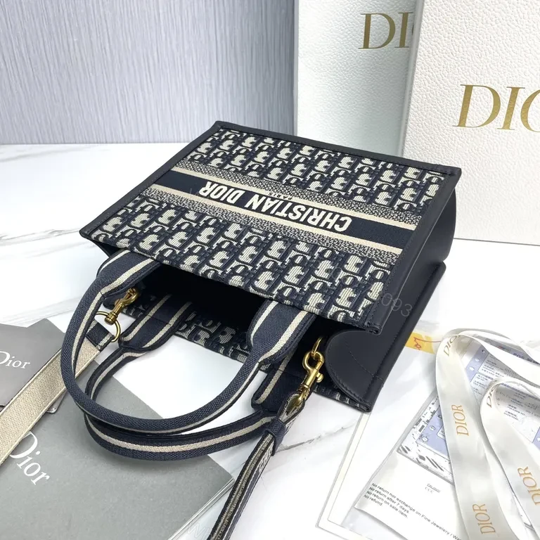 View 5 of Navy/Beige Dior-Pattern Mini Tote: Modern Sophistication