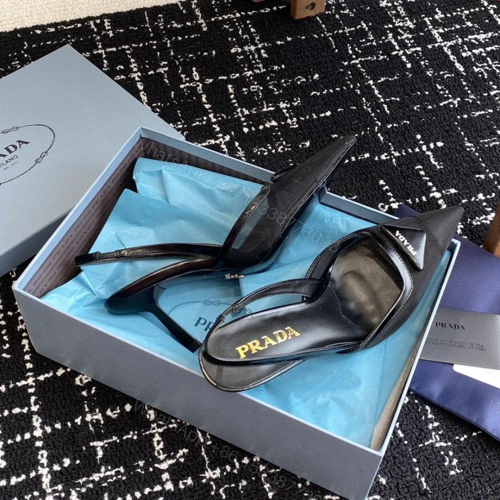 View 5 of 高仿Prada*1I891N尖頭露跟高踭鞋7.5CM黑色免檢版