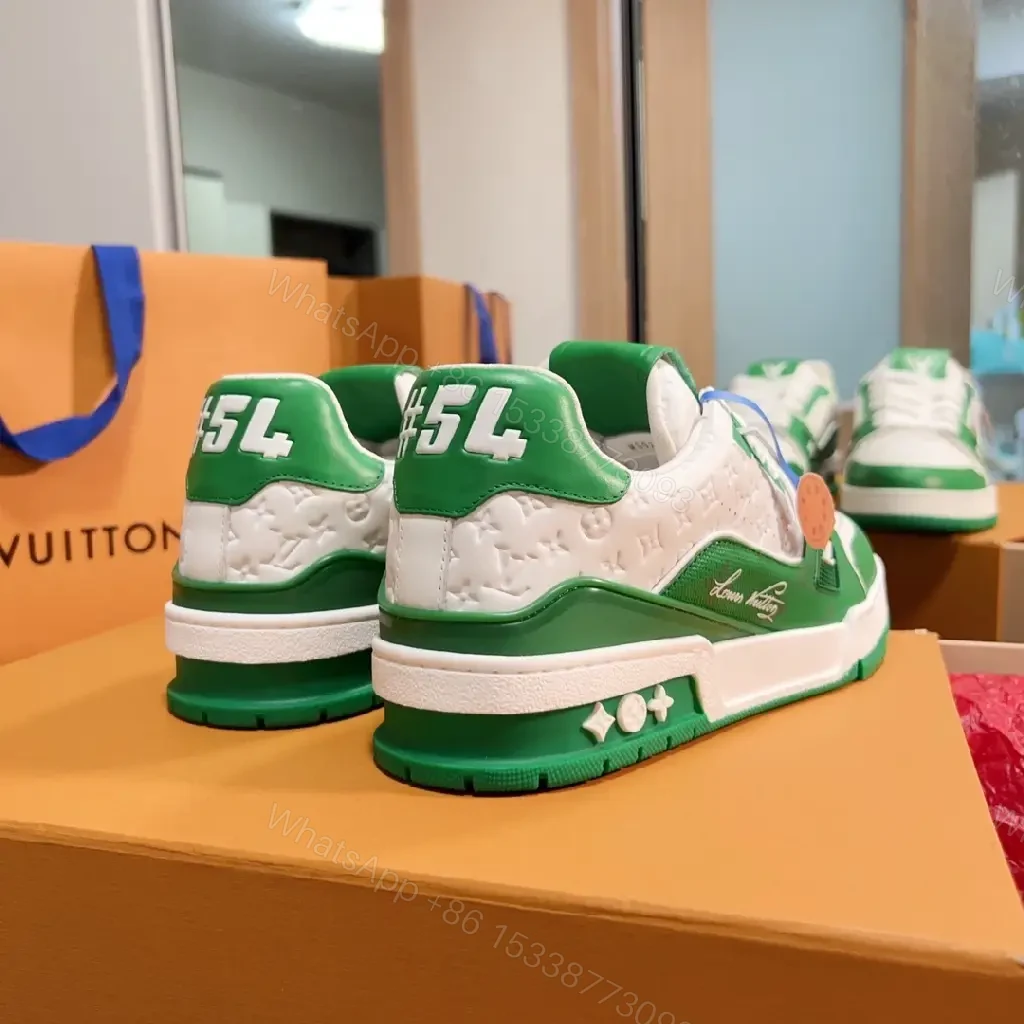 View 2 of White & Green Leather High-Top Sneakers with Bold Designer Stylistic Accents
