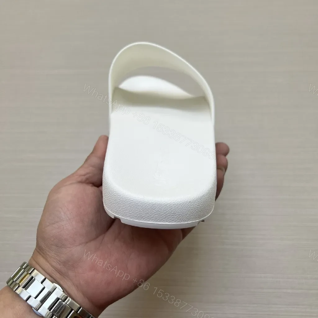View 5 of White Leather-Feel Slides + Embossed Logo + Minimalist Luxury Sandals