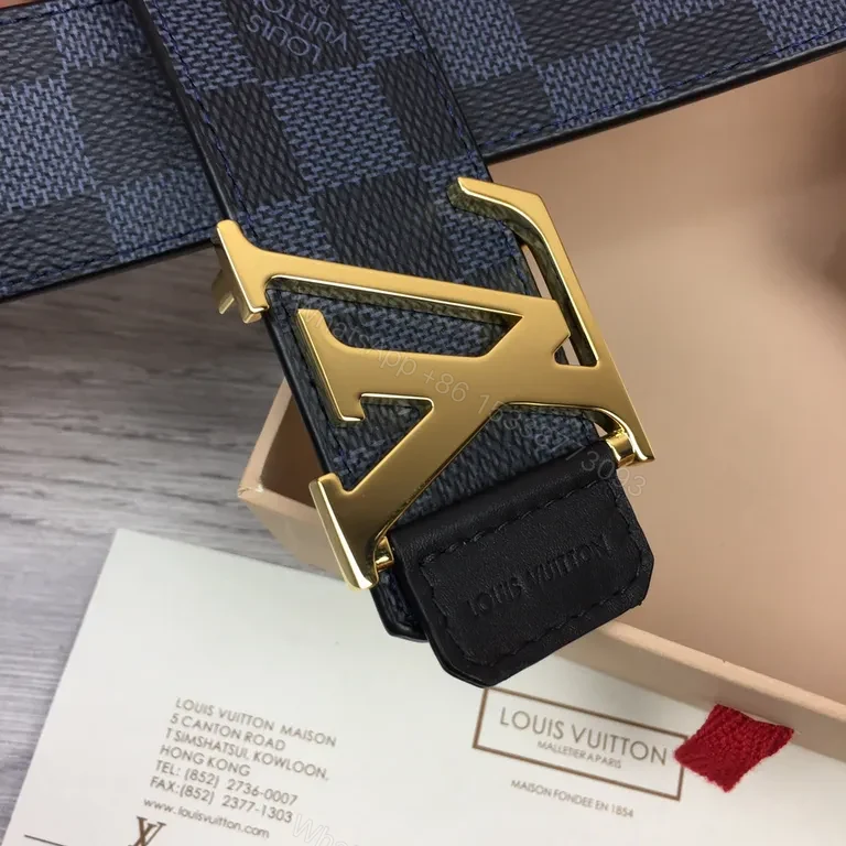 View 9 of Damier Graphite Belt: Luxury Coated Canvas with Gold Buckle Belt