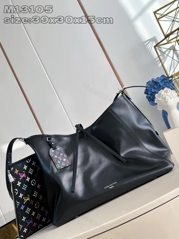 Chic Black Leather Duffle: Subtle LV-Inspired Luxe — view 1