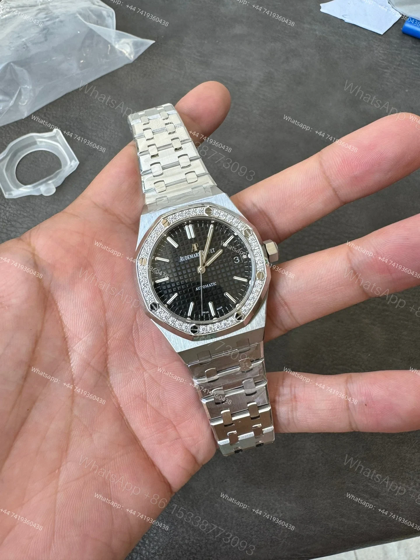 View 4 of Audemars Piguet Super Clone Royal Oak 15451ST Diamond-Set Bezel Black Dial 37MM