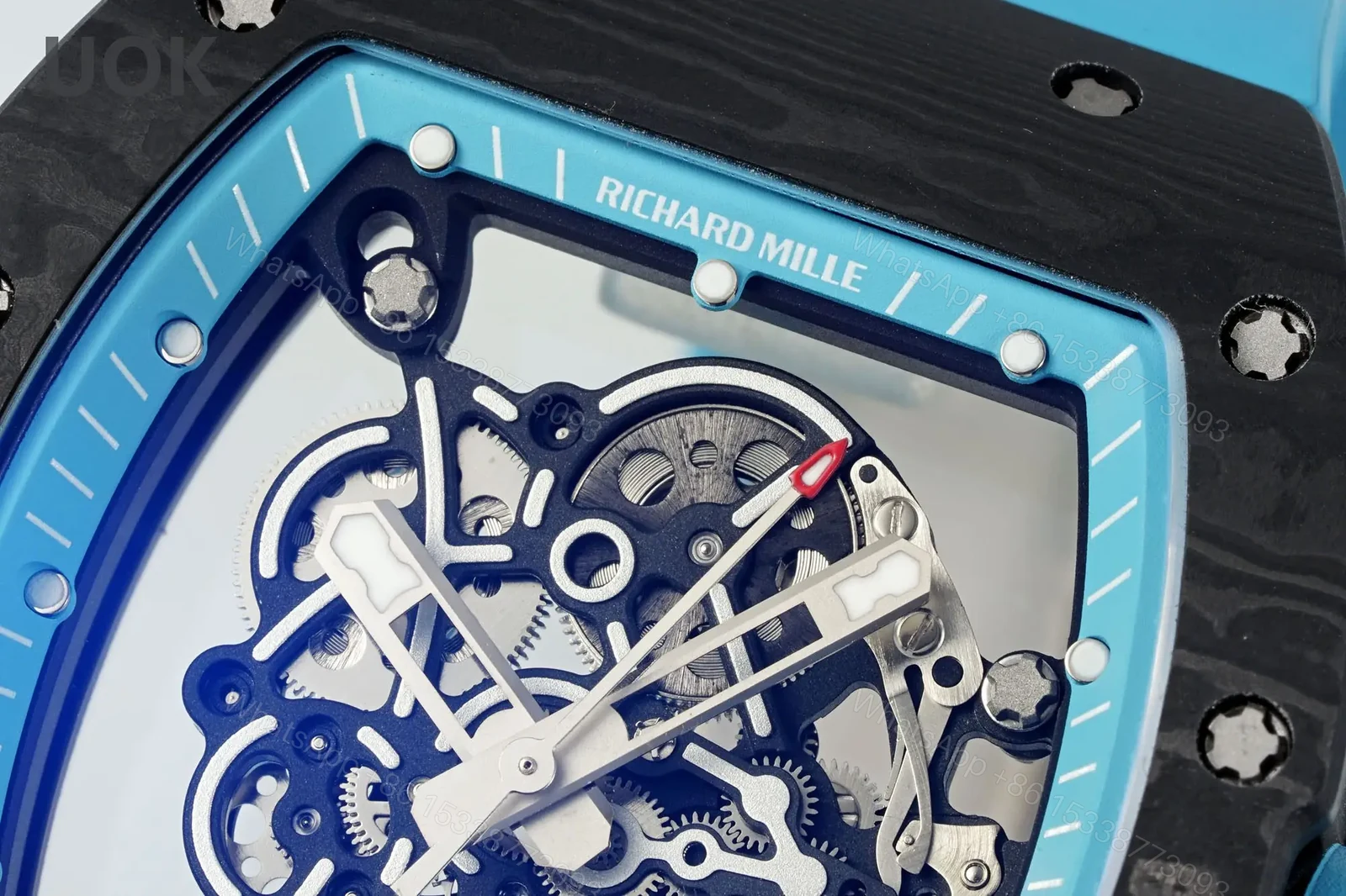 View 4 of Replica Richard Mille RM 55 Swiss Movement Super Clone Carbon Case Blue Rubber Strap