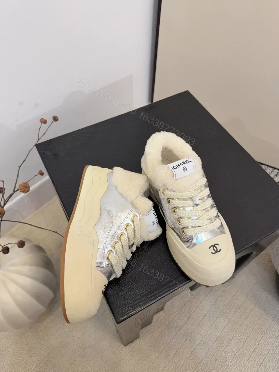 View 7 of Metallic Leather High-Top + Shearling + Luxury Streetwear + Cozy Warmth + Sneakers