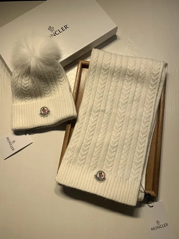 View 8 of Lux Knit Set: Cable Texture Beanie & Scarf, Ivory Moncler Style