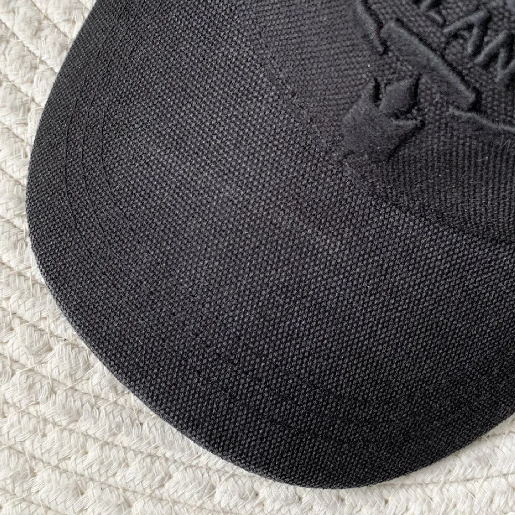 View 3 of Black Cotton Cap, Minimalist, Structured, Low-Profile Logo, Cap