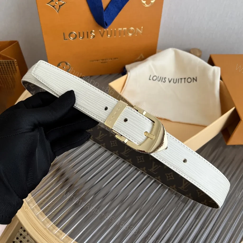 White Leather Belt: Subtle Gold Buckle, Monogram Detail, Modern Luxury — view 1