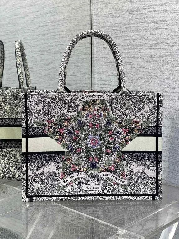 View 3 of Chic Dior-Style Black Tote with Bold Script Details