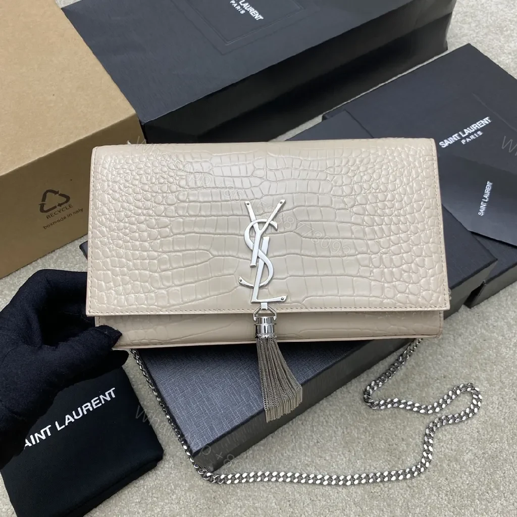 Taupe Croc-Embossed Crossbody with Luxe Hardware, Structured Bag — view 1