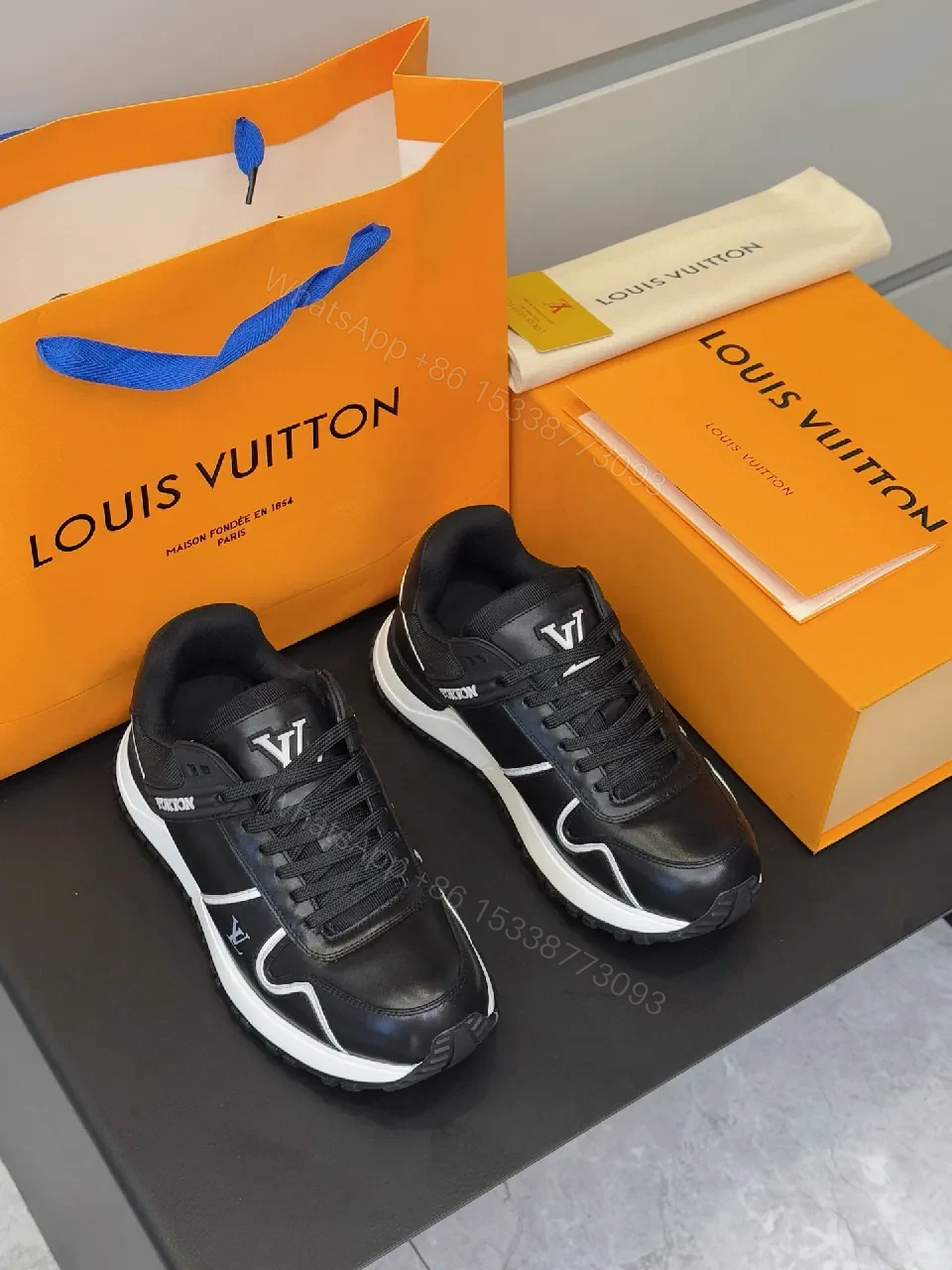 View 9 of Black Leather Luxe Runner: Modern High‐Top Sneakers