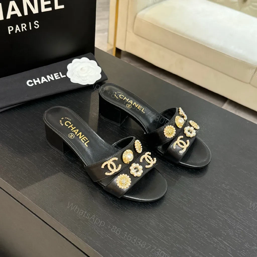 Gold-Accent Block Heel Slides: Luxe Open-Toe Sandals — view 1