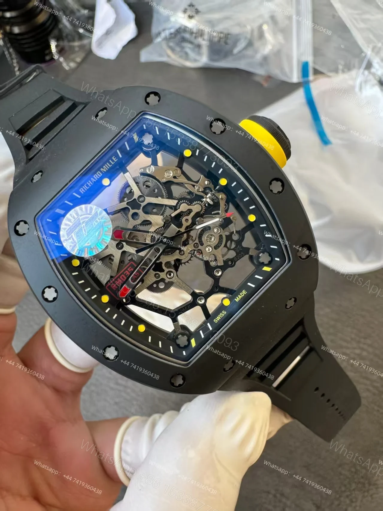 View 3 of Super Clone Richard Mille RM 035 Americas Black Ceramic Skeleton Black Rubber Strap 1:1 Replica Watch