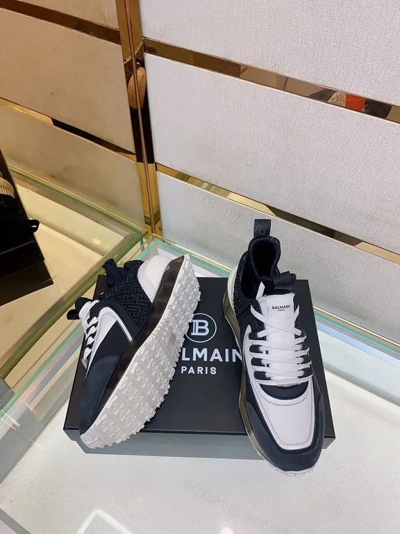 View 3 of Bold Contrast-Panel High-Top Sneakers for City Elegance