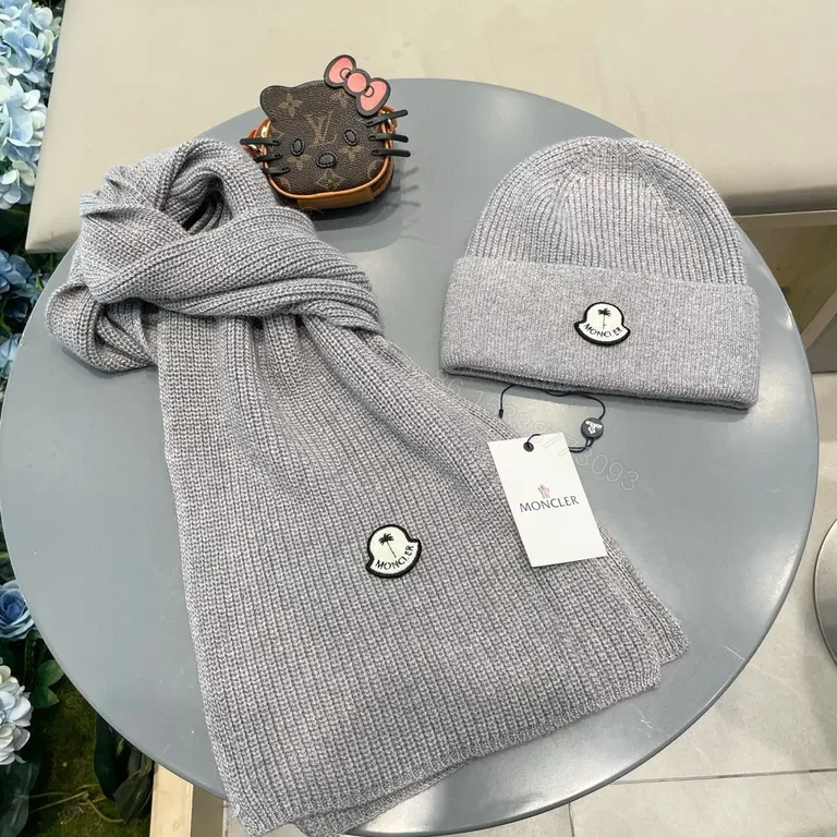 View 3 of Cozy Knit Beanie & Scarf Set â€” Moncler Luxe, Gray, Premium Knit