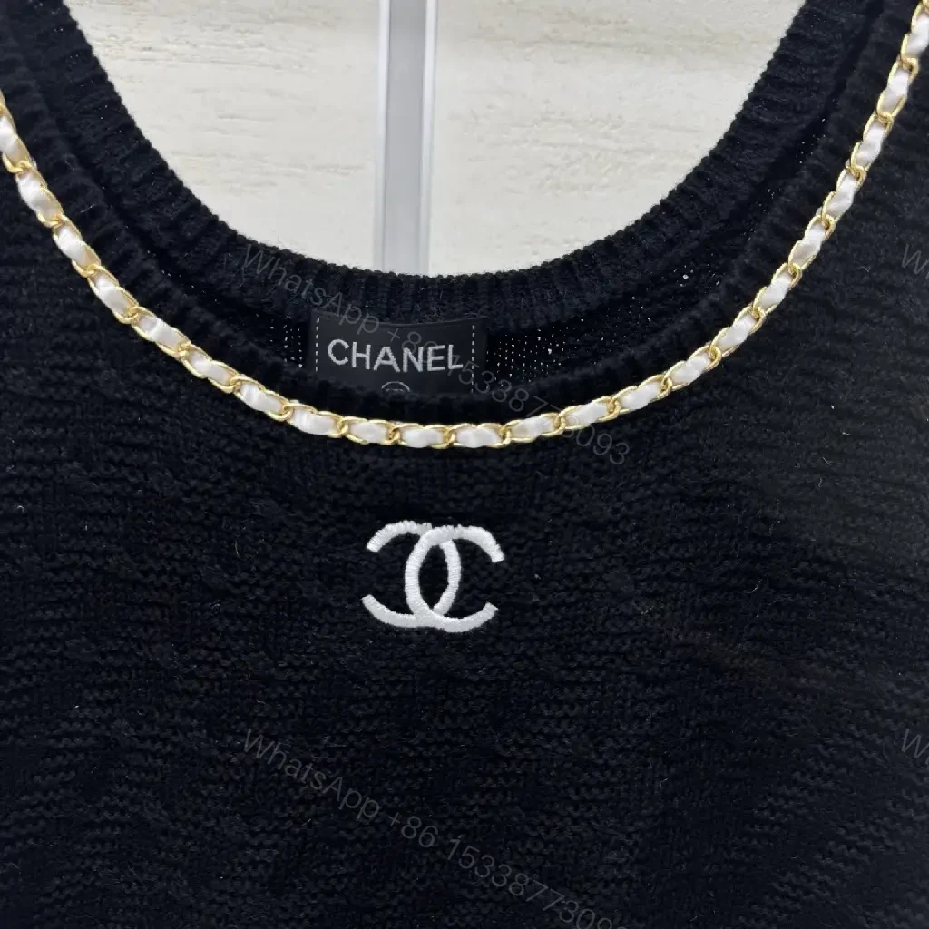 View 2 of Crystal-Trim Knit Tank: Luxe Chanel-Inspired Crop Top