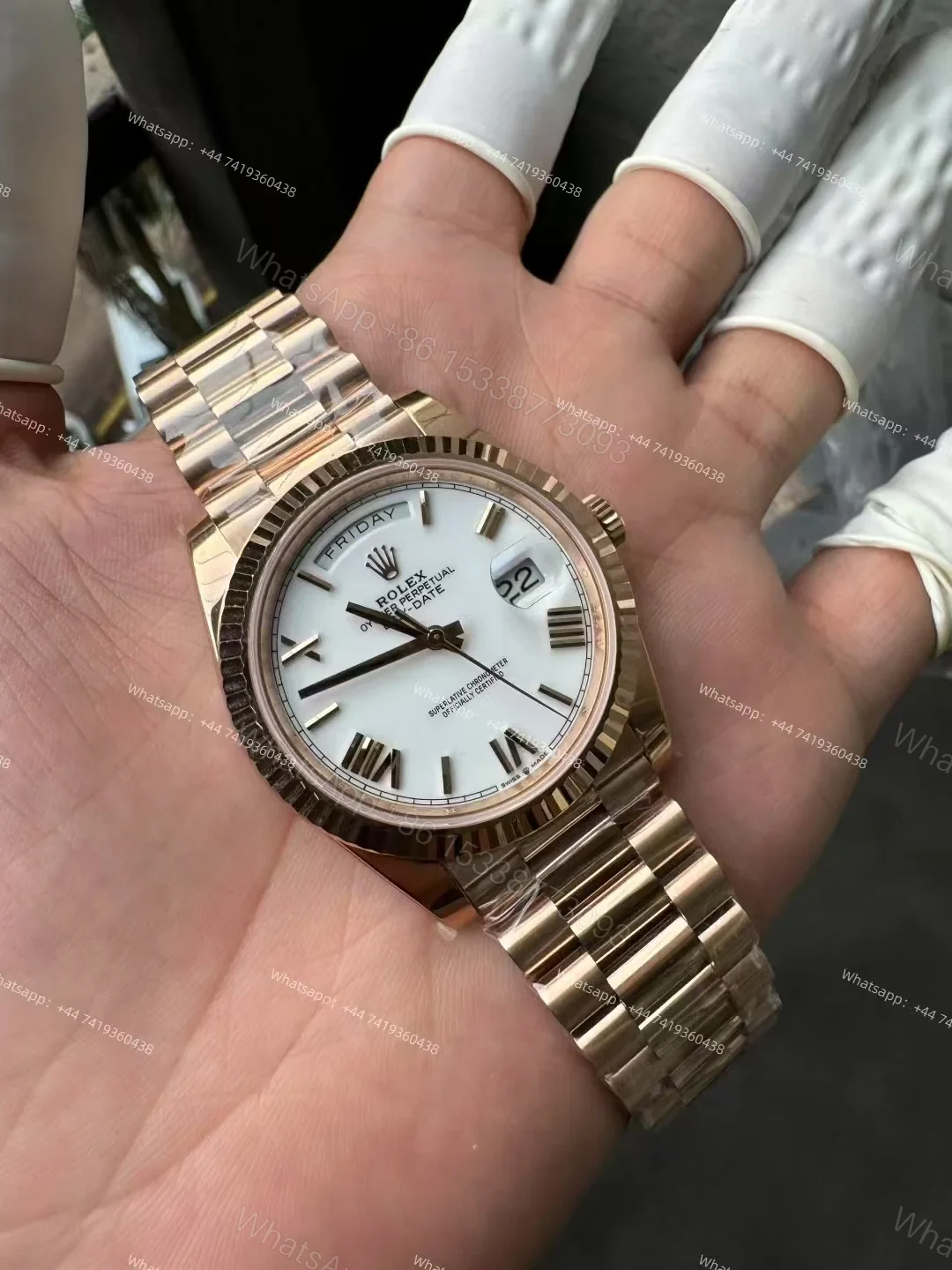 View 8 of Rolex Day-Date M228235-0032 1:1 Replica Rose Gold White Dial 40MM 3255 Movement Presidential Bracelet Super Clone Watch