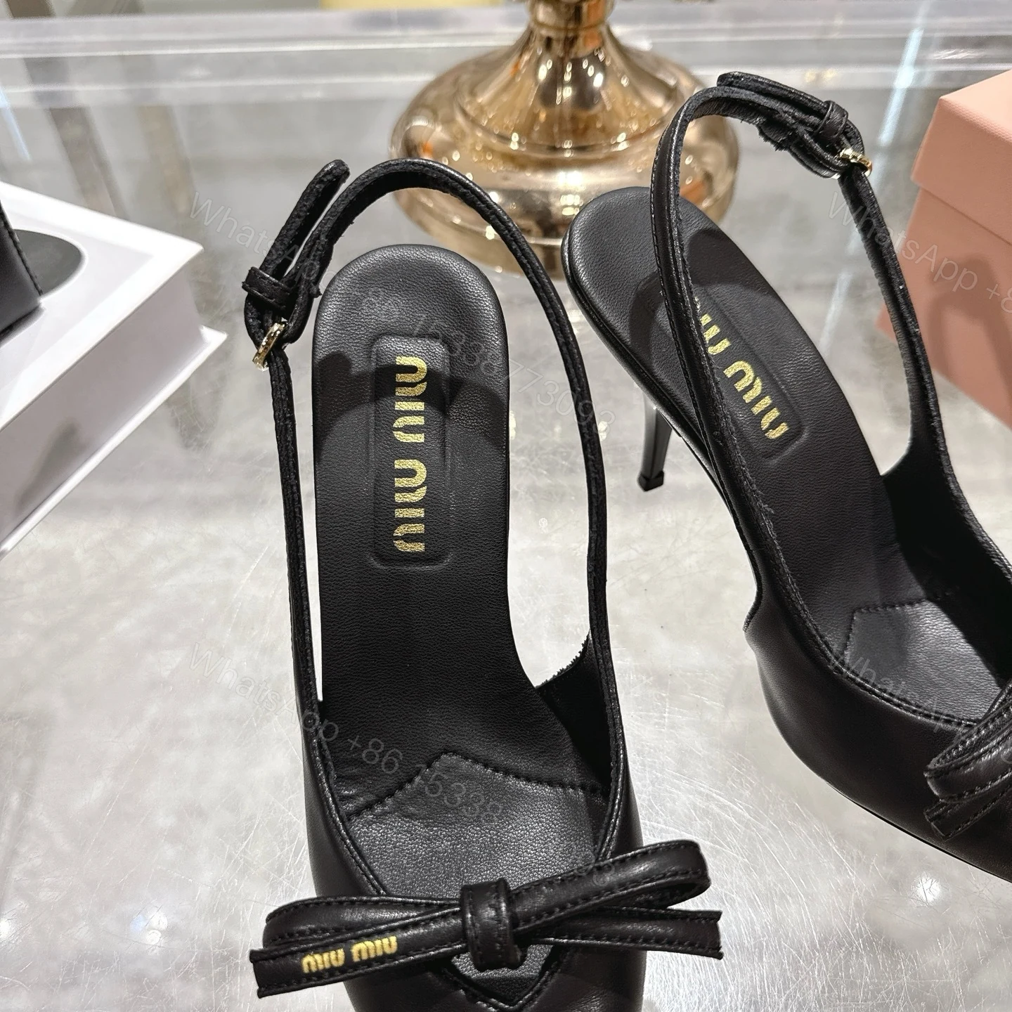View 6 of Miu Miu Slingback Pumps With Bow Black