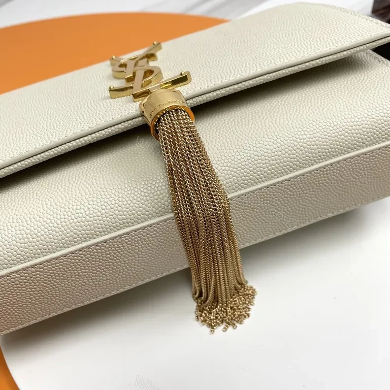View 4 of Beige Pebble Leather Crossbody: Luxe YSL-Inspired Bag