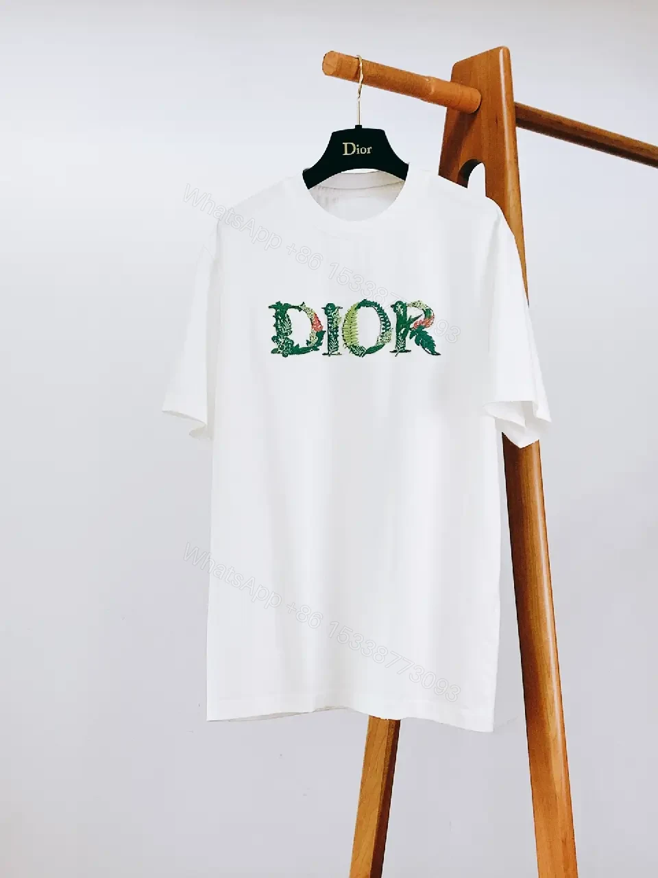 View 3 of White Cotton T-Shirt Floral DIOR Logo Graphic Tee